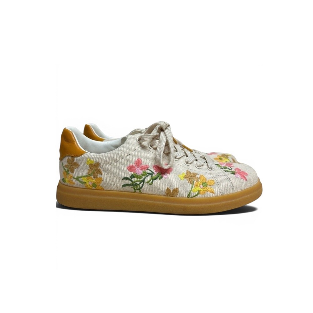 Tory Burch Floral Embroidered Canvas Sneakers Womens‎ 8 Howell Court Pink Yellow